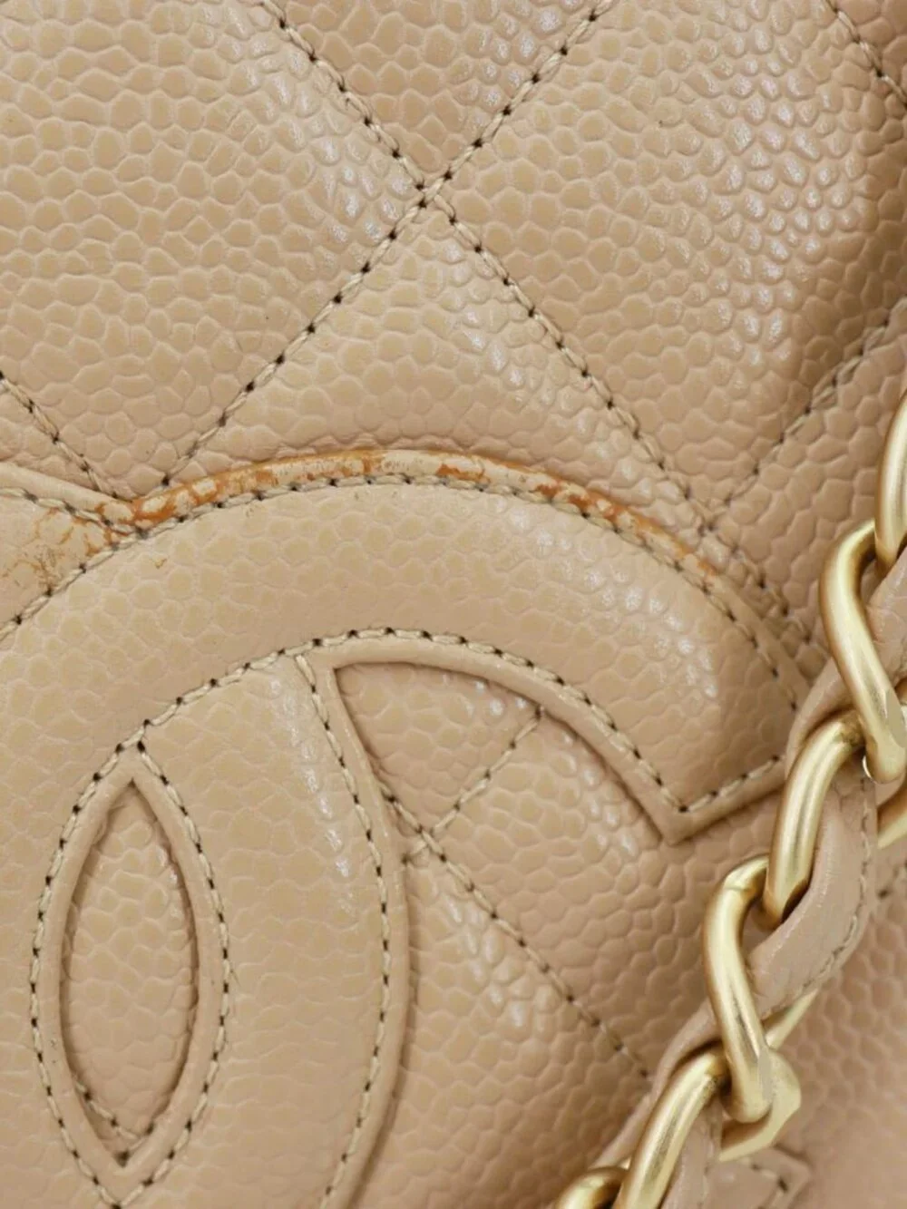 Chanel  Petite Timeless Quilted Caviar Leather Tote Bag Beige